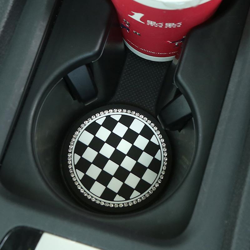 1PC Car Water Cup Pad Creative Diamond Inlaid Camellia Flower Storage Tank Non-Slip Mat Interior Decoration Products For Women