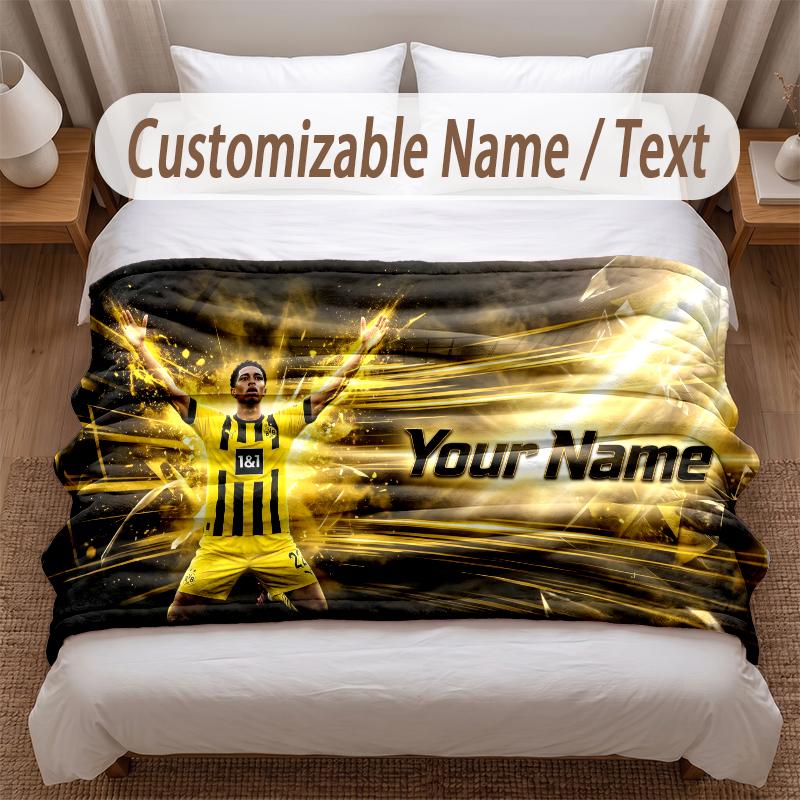 Jude Bellingham Printed Flannel Blanket Custom Name Text Soft Warm Throw For Bedroom Holiday Gift