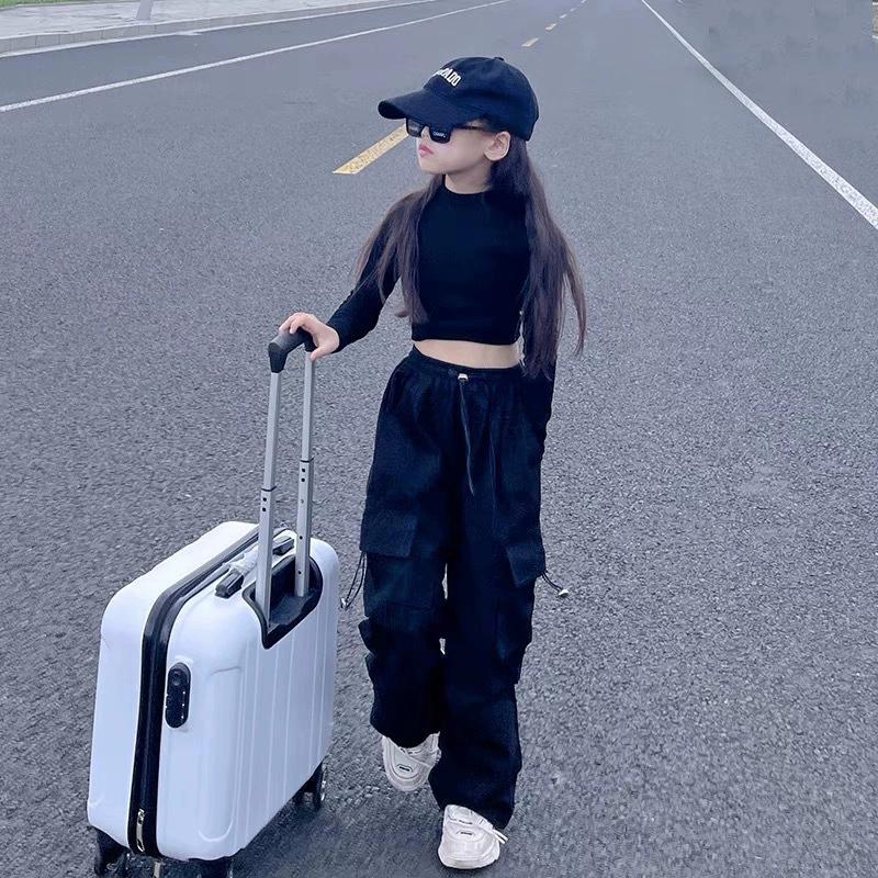 

Повседневные брюки-карго для девочек, детские однотонные спортивные штаны, детская винтажная уличная одежда, брюки в стиле хип-хоп, мешковатые брюки с эластичной резинкой на талии 110 чёрный