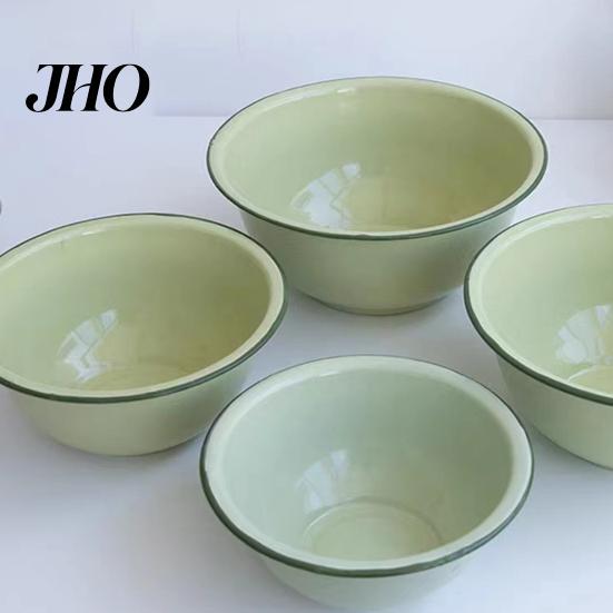 Retro Enamel Basin Vintage Deep Soup Bowl Thickened Rice Noodle Container Dishwasher Safe Serving Pot for Hot Meals Stain-resistant