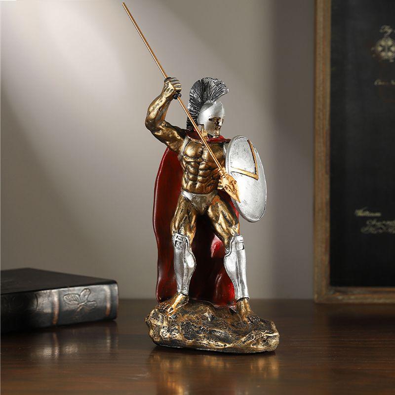 Vintage Gold Armor Spartan Warrior Sculpture Craft Bookcase Wine Cabinet Decoration Abstract Resin Warrior Statue Art Decoration