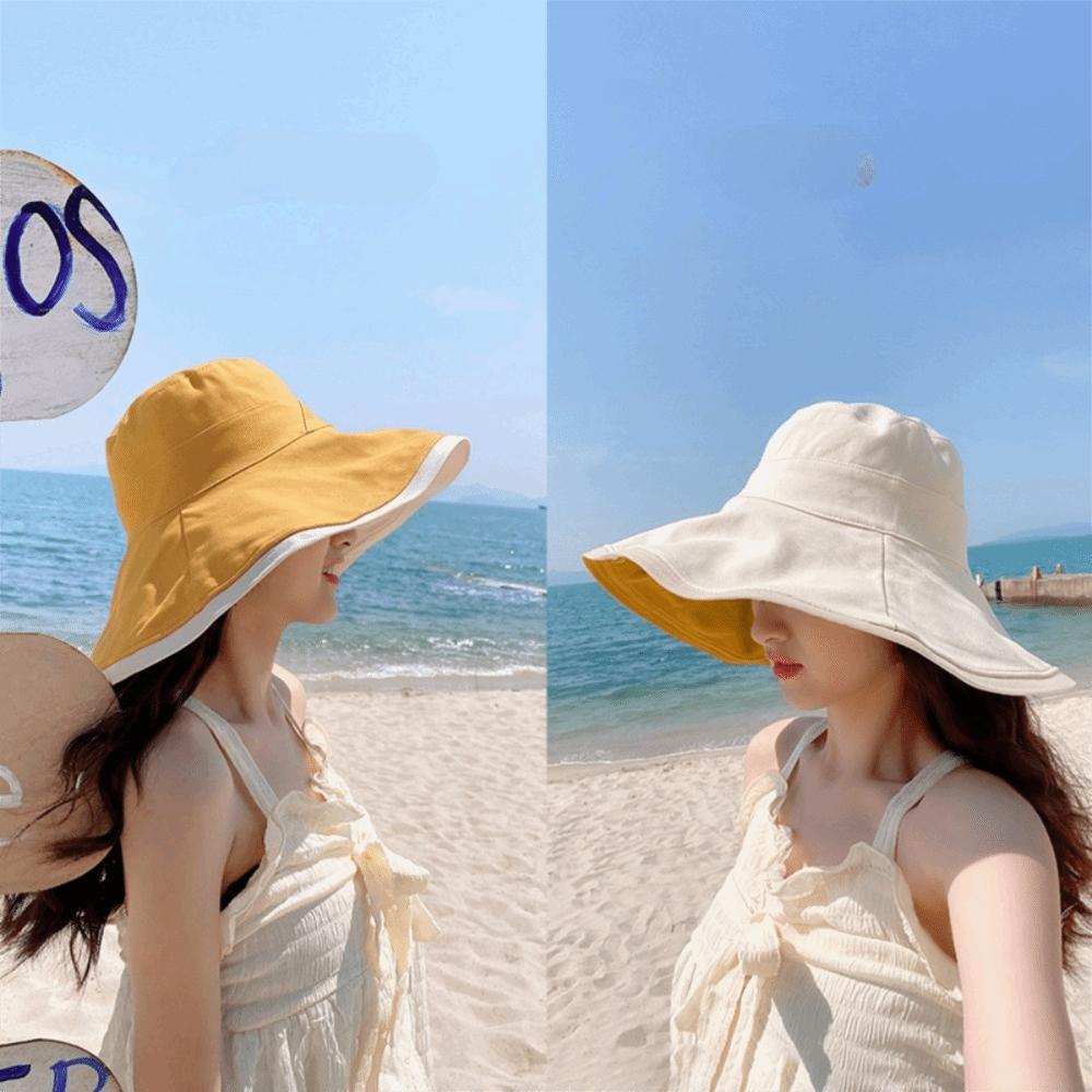 Soft Double-sided Wear Fisherman's Hat Broad-edged Bucket Hat Portable Women Sun Hat  Beach