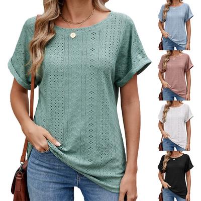 Spring Summer New Women's Solid Color Crew Neck Short Sleeve Loose Casual T-shirt Top for Cross-border Trade Europe America