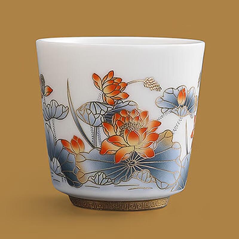 Mutton-Fat Jade White Porcelain Master Tea Cup - Magnolia