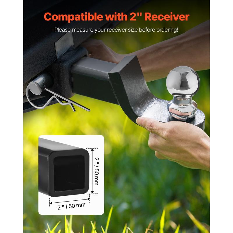 Trailer Hitch, Fits 2 Inches Receiver, Trailer Hitch Ball Mount with 2 Inches Ball and Pin, 7500 Lbs Capacity Ball Hitch, 2 Inches Drop, Tow Hitch