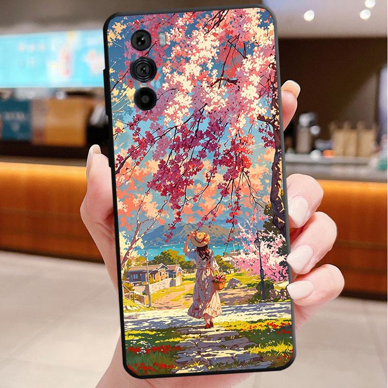 Japan Anime Girl Cat Landscape Phone Case For Motorola Edge 60 50 40 Pro 60 50 40 30 Ultra Neo Fusion Moto G Play G Stylus G