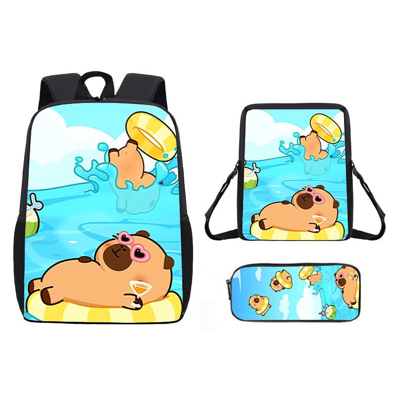Ice Doughnut Cubes Capybara Cute Cartoon Pattern Backpack Three Piece Set