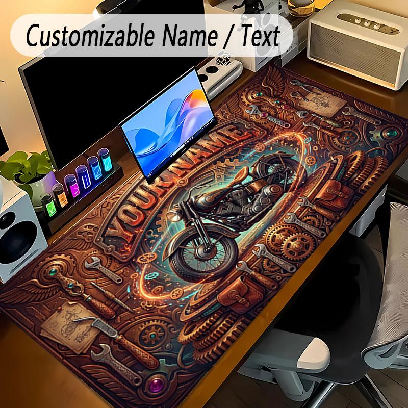 Motorcycle Biker Theme Personalized Mouse Pad Custom Name Text Non Slip Desk Pad For Laptop Office Desktop