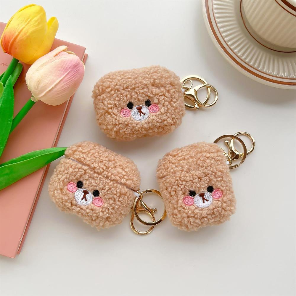 For AirPods 1/2/3/Pro 2 Earphone Case  Plush Teddy Pattern Soft Anti Drop TPU Material Protective Equipped Keychain Pendant