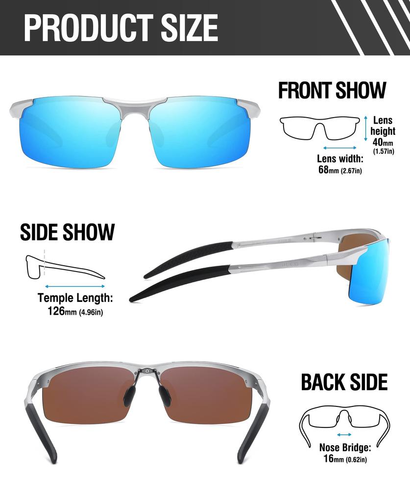 DUCO Polarisierte Sportsonnenbrille mit UV400 Schutz für und Golf Herren, AL-MG Legierung, Ultraleicht, Fahren, Radfahren, Angeln, Laufen,