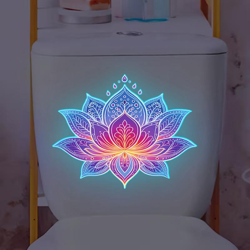 Glow-In-The-Dark Lotus Toilet Sticker Pvc Self-Adhesive Removable Wall Decal Luminous Car, Bedroom, Living Room Sticker