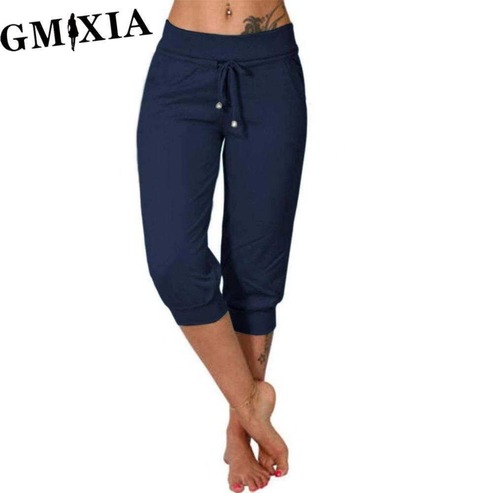 

GMXIA 10 цветов Женские модные повседневные однотонные брюки и капри с принтом XXL темно-синий