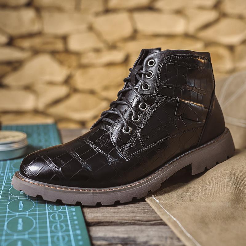 Men's Leather Boots Martin Boots Men's Boots Large Size Zipper Short Boots Men's Shoes Autumn and Winter High Top Shoes Desert Tooling