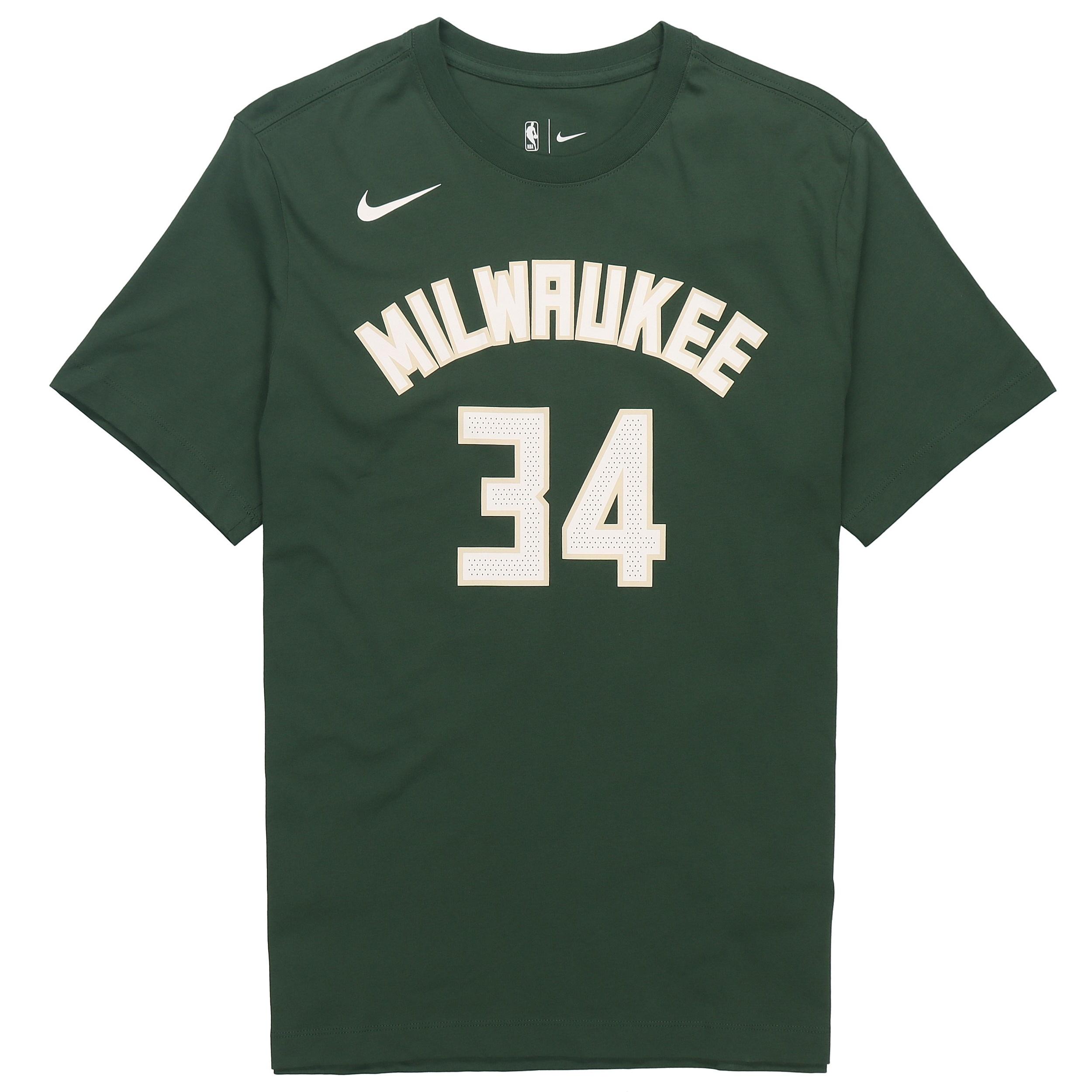 Men s Nike NBA Basketball Sports Round Neck Short Sleeve Milwaukee Bucks No.34 Green T-Shirt CV8535-326 L