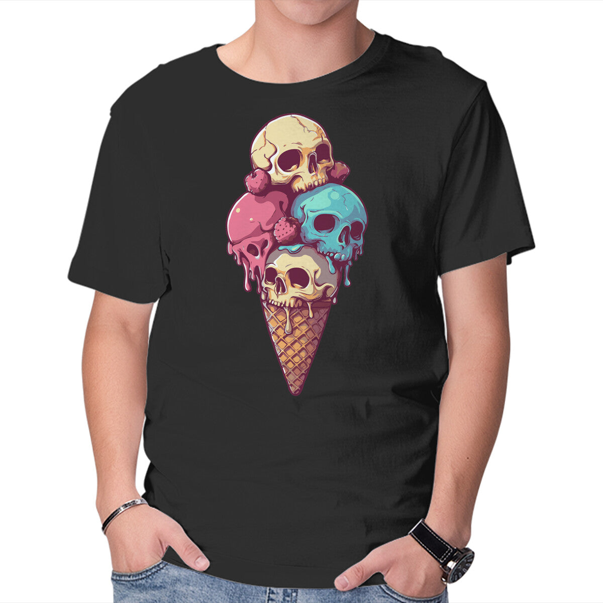Unisex Crew Neck T-Shirt Skull Ice Cream Graphic Short Sleeve Casual Tee XL
