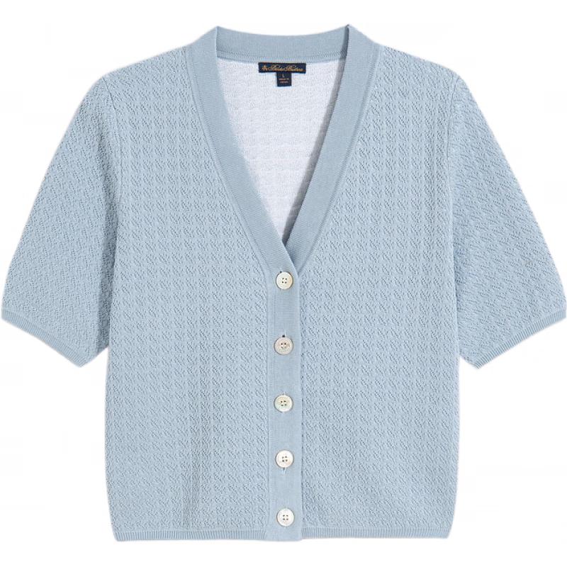 Женский вязаный кардиган Brooks Brothers из шелка с V-образным вырезом и ажурной вязкой S