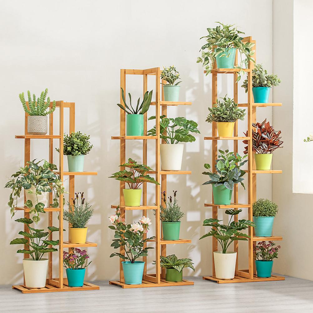 Yusheng Scaffale Per Piante In Bambù A 2 Livelli – Supporto Da Balcone, Giardino E Interno, 47-57 Cm