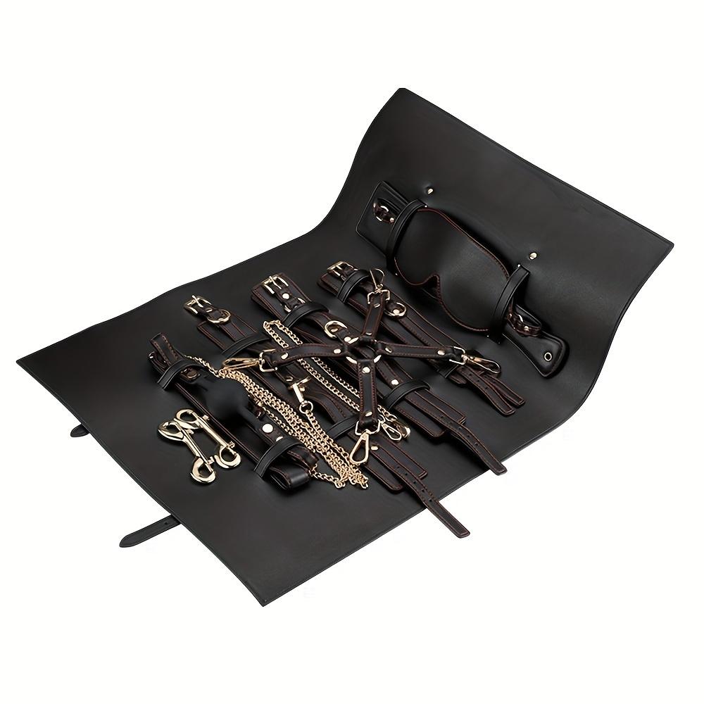 13pcs BDSM Bondage Fun Set For Adult Restraint, Leather Handcuffs, Ankle Cuffs, Eye Mask, Mouth Plugs Ball Gag For Couples Flirting Sex Toys