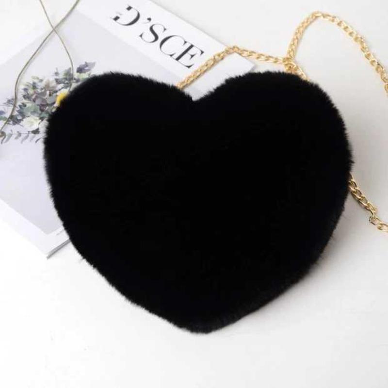 Love bag new Valentine's Day chain plush heart-shaped bag women's oblique span bag peach heart-shaped love little girl chain bag