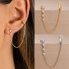 1PC Simple Stainless Steel Gold Color Chain Tassel Earring Zircon Stud Earrings Ear Clip Hypoallergenic Women's Jewelry