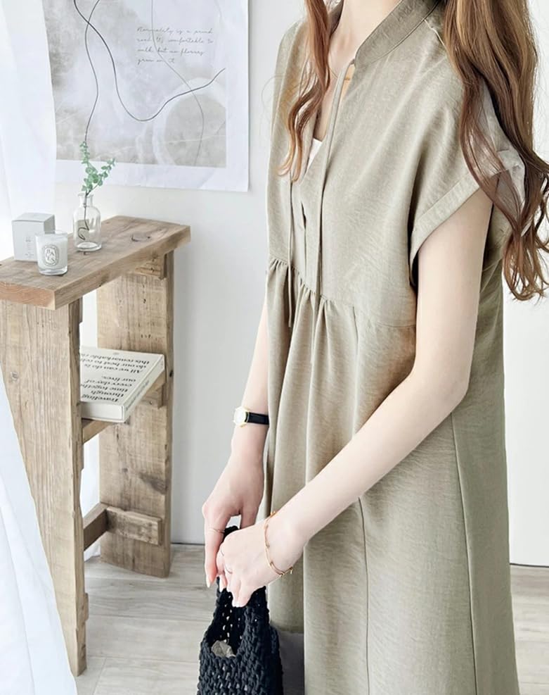 TASOGARA Long Solid Plus Sizes Maxi Loose for Commuting Free Light Women's Dress, Spring/Summer, Color, Cotton, Figure-Flattering, Available, Length,