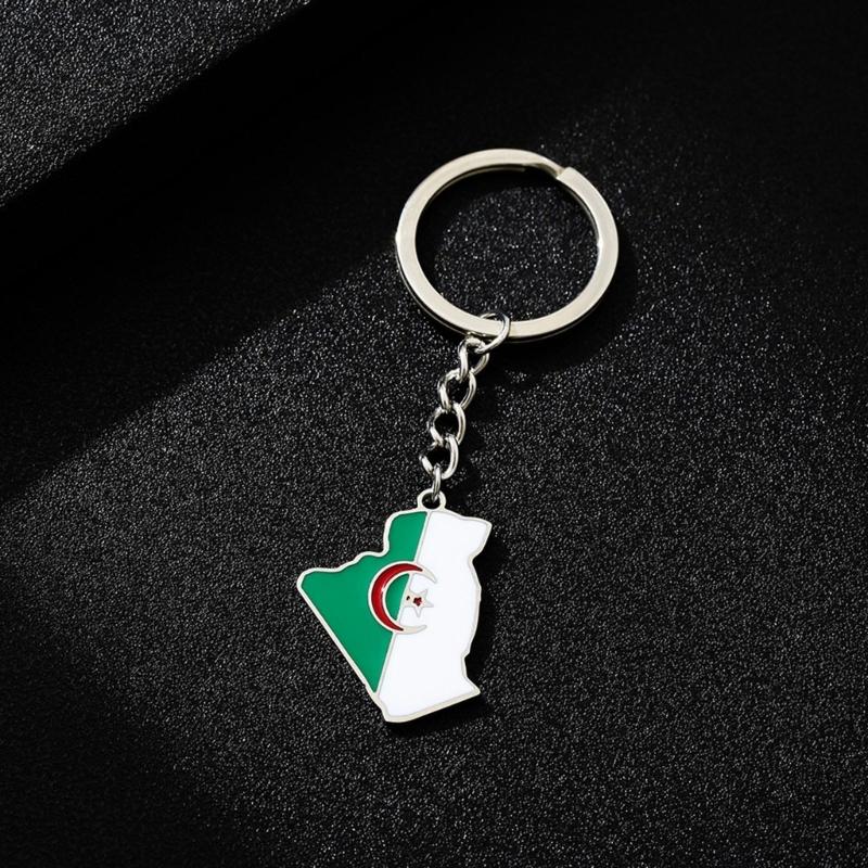 Algeria Map Flag Keychain Stainless Steel Keychain Algeria Remembrances Jewelry Pendant Keyring Gifts for Women and Men