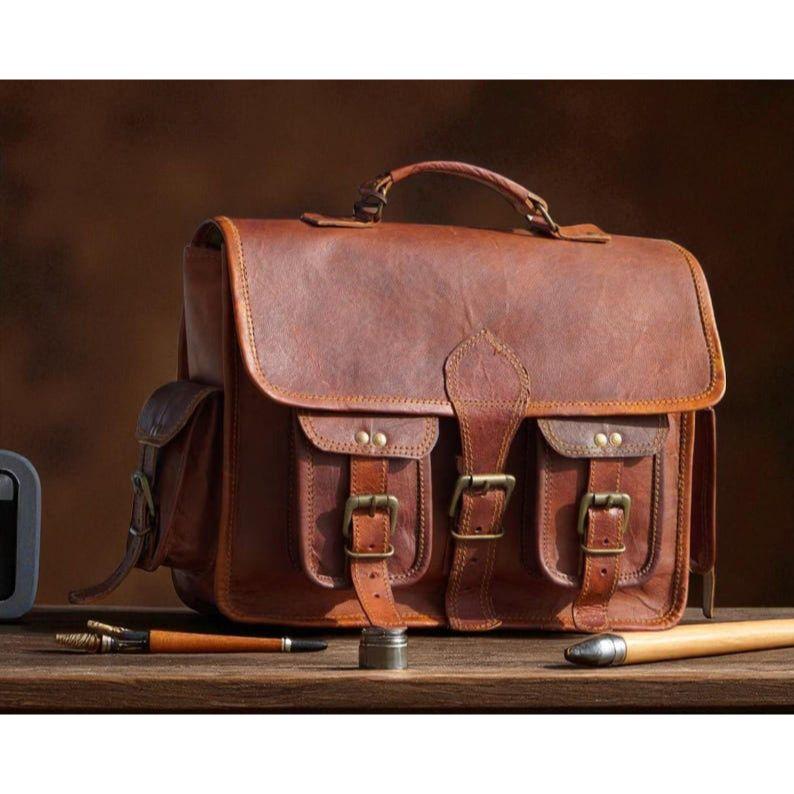 Handmade Full Grain Leather Messenger Bag – Vintage Laptop Satchel for Men & Women | Rustic Briefcase for Work