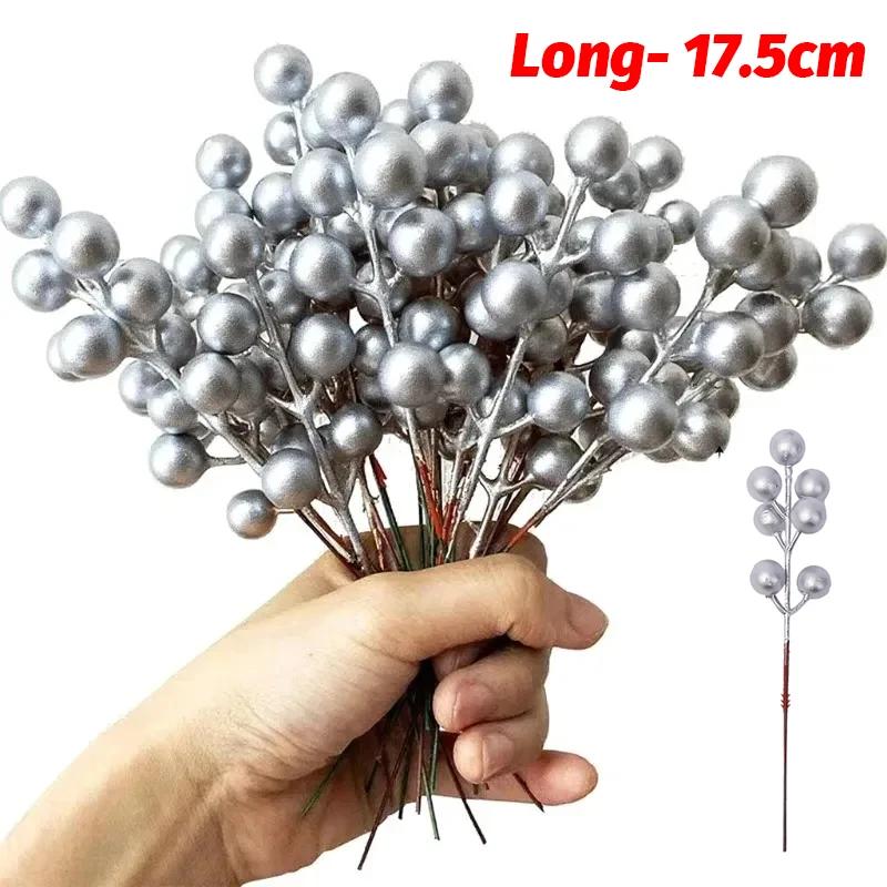 10/200pcs 7 Head Artificial Red Berries Stems Christmas Fake Holly Berry Flowers for Xmas Tree Ornaments DIY Wreath Party Decor