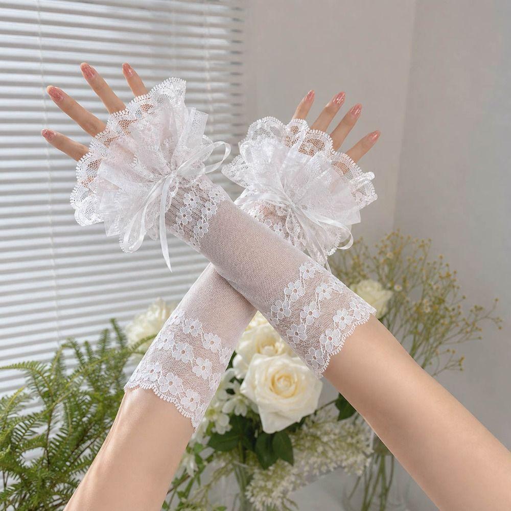 Ruffled Lace Lace Arm Sleeves Elastic Band Fake Sleeves Women's Fingerless Gloves  Anime Costume