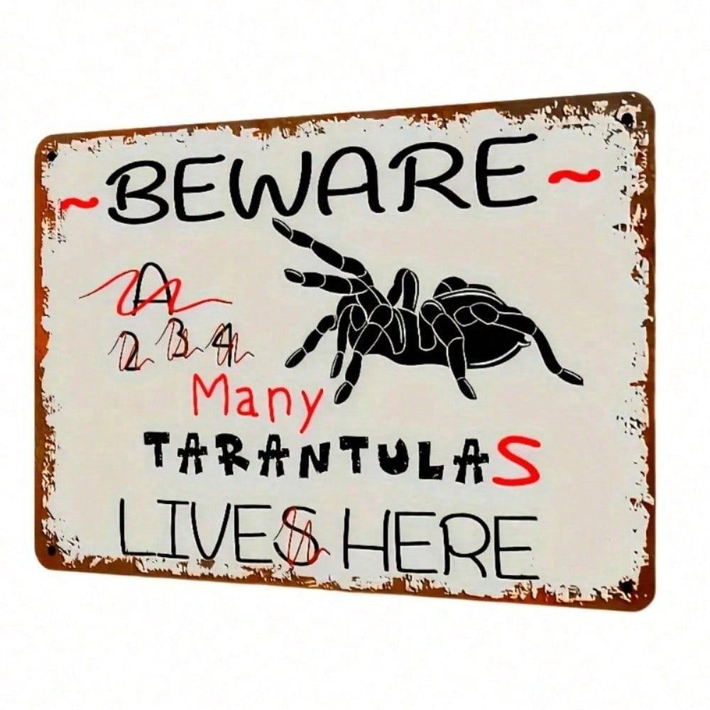 Metal Wall Art Vintage Sign for Bar Garage Club, Beware of Tarantulas Warning Plaque Retro Tin Poster