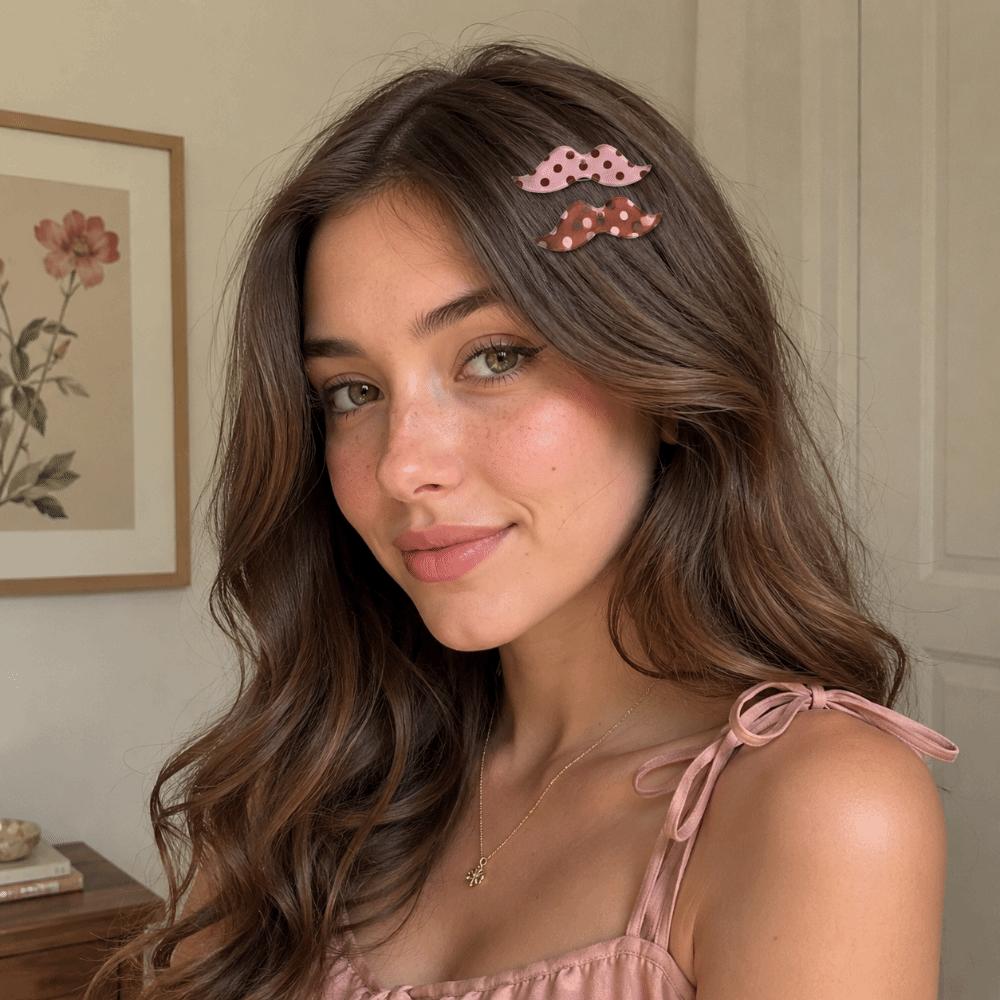Polka Dot Bangs Clip Korean Snap Clip Fashion Beard Shape Hair Clips For Women Girls