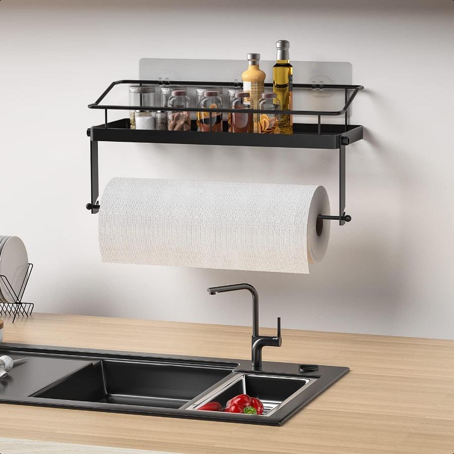 

Самоклеящаяся полка-держатель для бумажных полотенец, настенная корзина-стойка для рулона бумажных полотенец для кухни, душа, ванной комнаты, 2 в 1, кухонная полка для специй United States