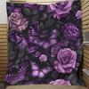 1pc Gift Blanket For Daughter Purple Petal Flower Butterfly Art Soft Blanket Flannel Blanket For Couch Sofa Office Bed Camping T