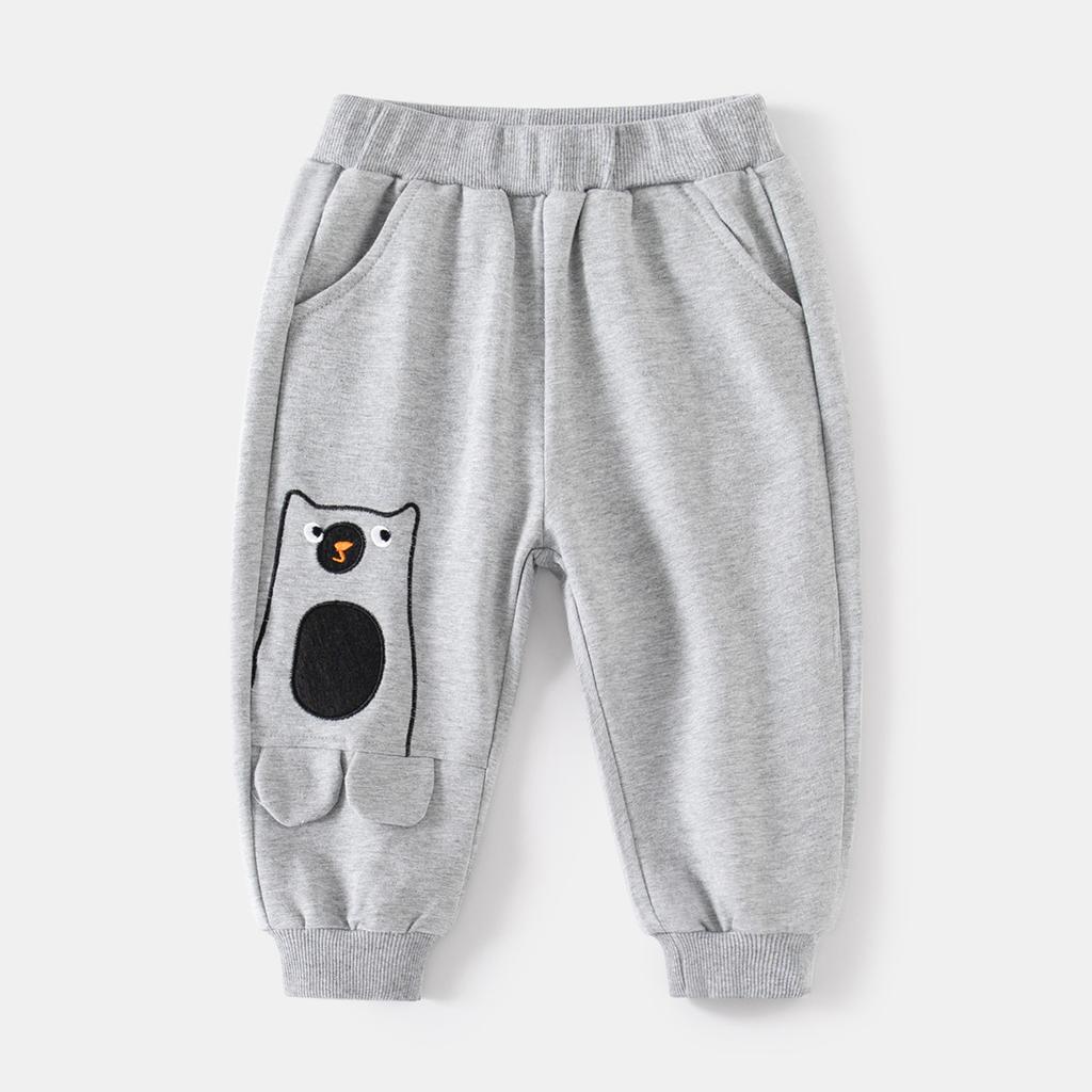 Cartoon Bear Embroidered Boys Sweatpants, Mid-waist Casual Medium Children's Sweatpants, Cute Pattern Children's Sweatpants