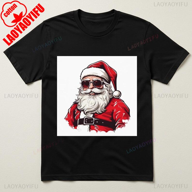 Cool Santa TShirt with Sunglasses Modern Christmas Apparel Funny Holiday Graphic Unique Unisex Gift Idea for Simple Style Tops