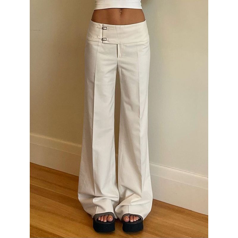H Home European and American Women's Clothing Cleanfit Asymmetrical Waist Creamy-white Suit Pants Niche Style Low Waist Draped Casual Pants