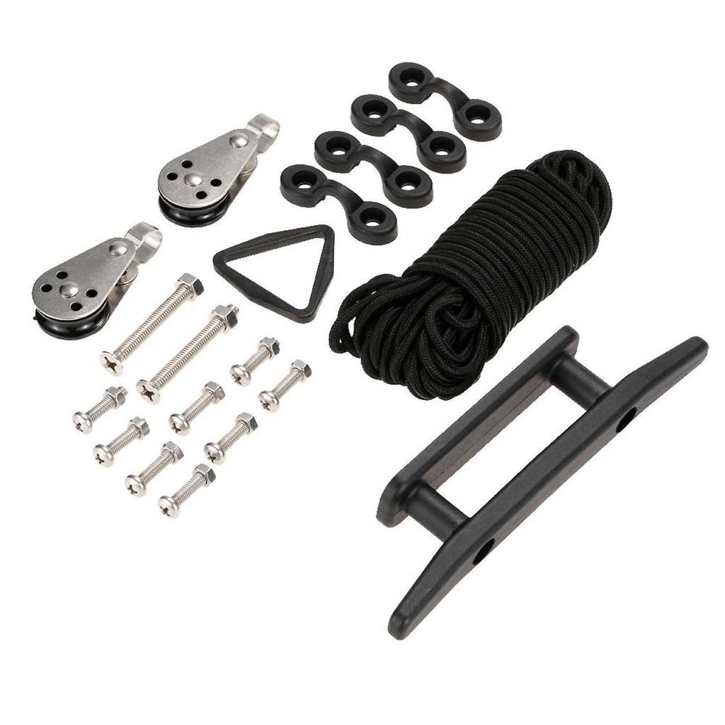 Kayak Boat Anchor Trolley Kit W/ Rope Cleat Screws Ring Pad Eyes Pulleys
