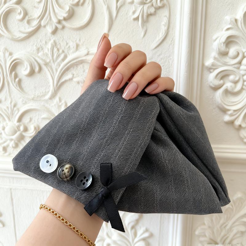 Korean Fabric Stripe Triangle Hair Clip with Button Bow