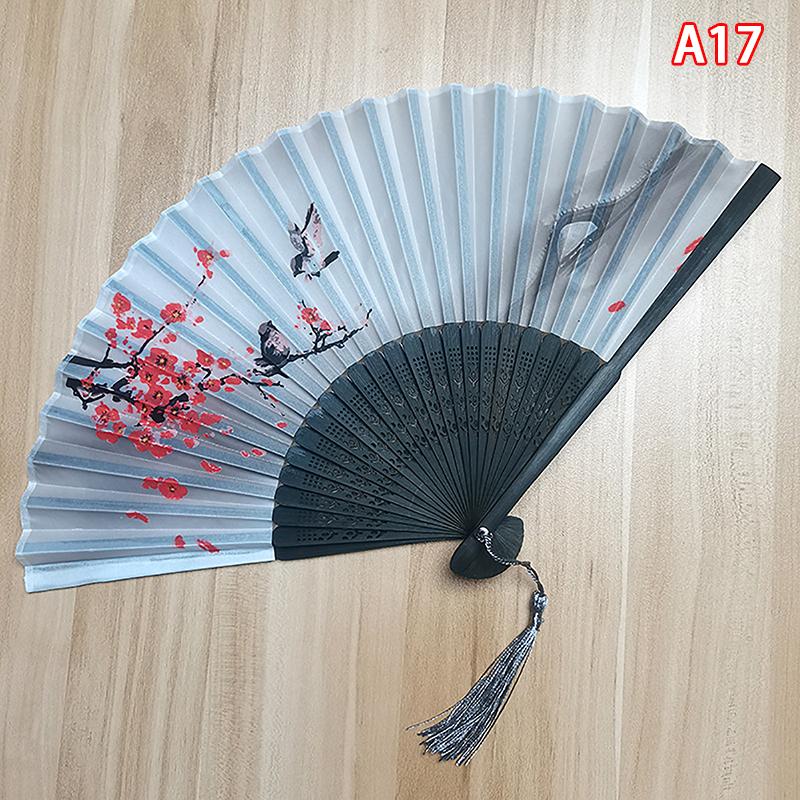Vintage Faltfächer im chinesischen Stil Bambus Handfächer Holzstiel Klassischer Tanzfächer mit Quaste Eleganter Damenfächer Wohndekor