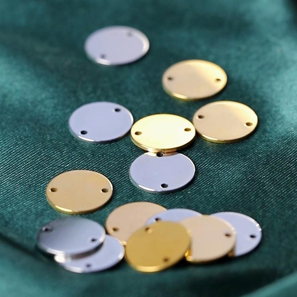 10pcs Stainless Steel Round Charms Double Holes Pendants Necklace Bracelet Connectors for Jewelry Making DIY Earring Pendants