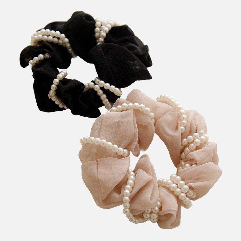 Jlauren Pearl Strap Chiffon Scrunchie H01430