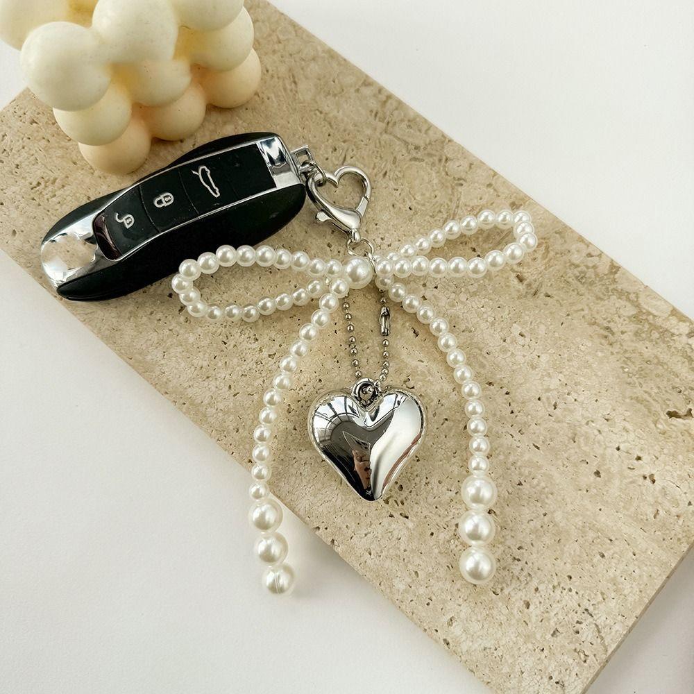 Keyring Bow Keychain Phone Charms Pearl Bow Phone Charms Pendant Heart Phone Chains  Women Girls