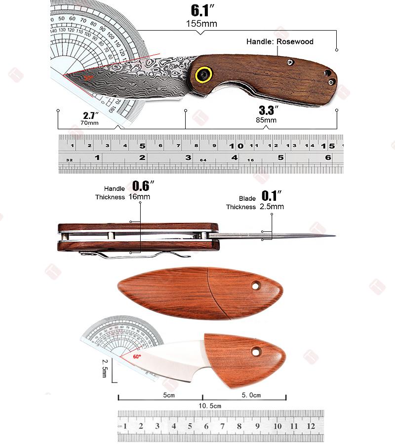 Klappobstmesser Haushalt Scharfes Obstschälmesser Fleischerbeil 67-Lagen Damaszenerstahl Küche Taschenmesser Zubehör