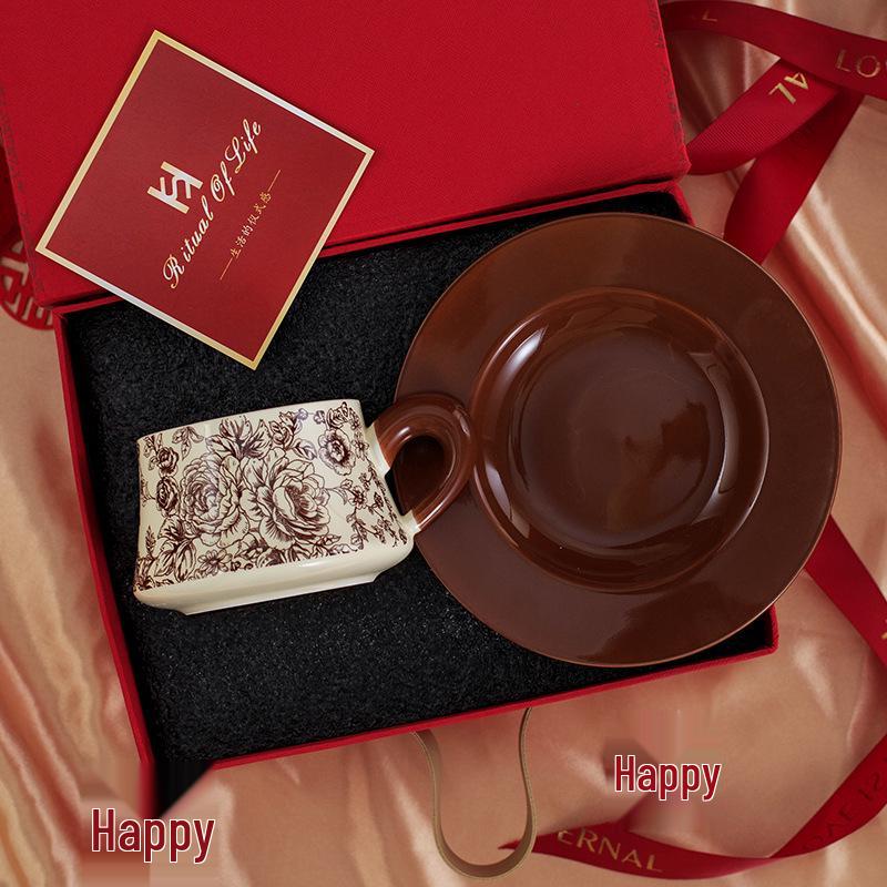 Rose Yan Yu Ceramic Coffee & Tea Cup Set with Saucer - High-End Gift Box Edition