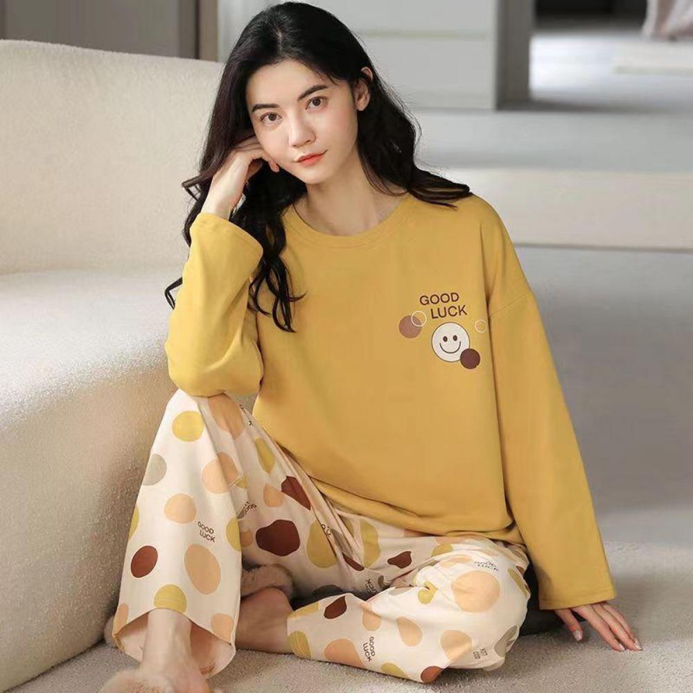 Plus Size Pajamas Women Long Sleeve Homewear Women Simple Loose Set Outer Wear