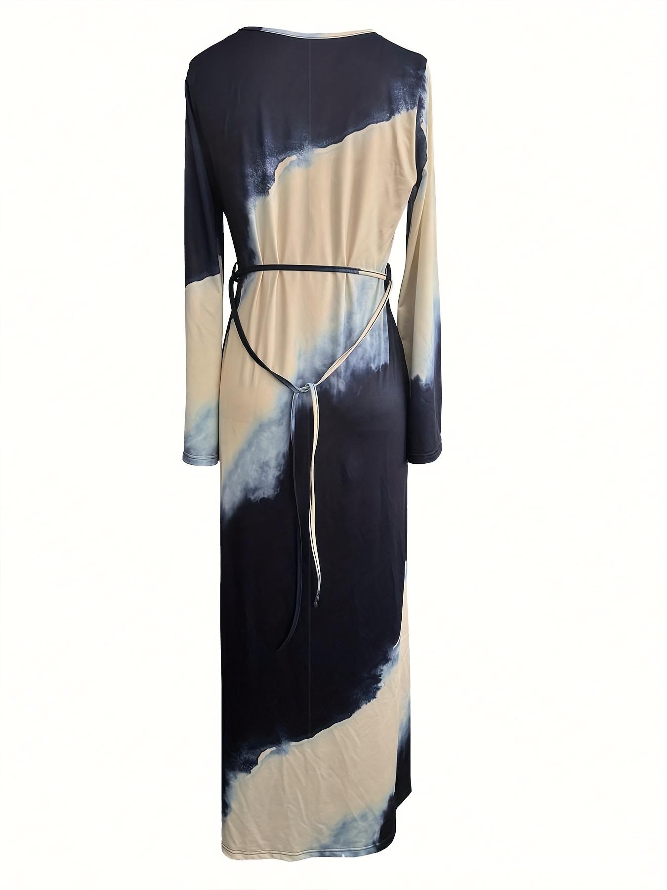 Plus Size Women s Round Neck Flare Sleeve Printed Dress - Middle Eastern Style 3XL