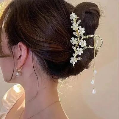 Perlová květina střapec vlasová spona pro ženy roztomilá sladká vlasová sponka dívčí móda elegance pokrývka hlavy korejské vynikající vlasové doplňky