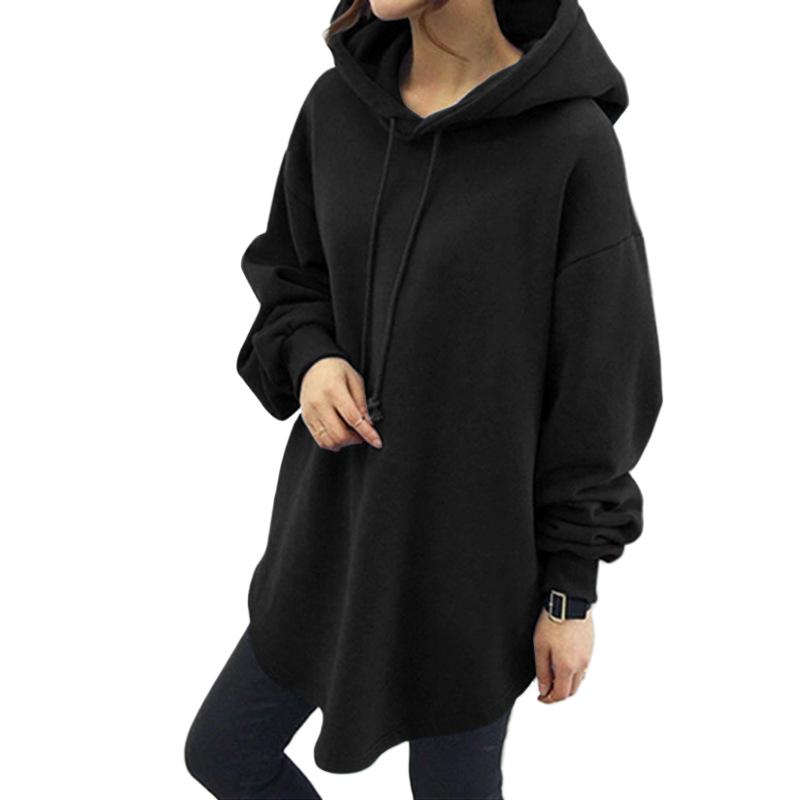 Повседневная свободная толстовка с длинными рукавами и карманами и капюшоном на шнурке S чёрный