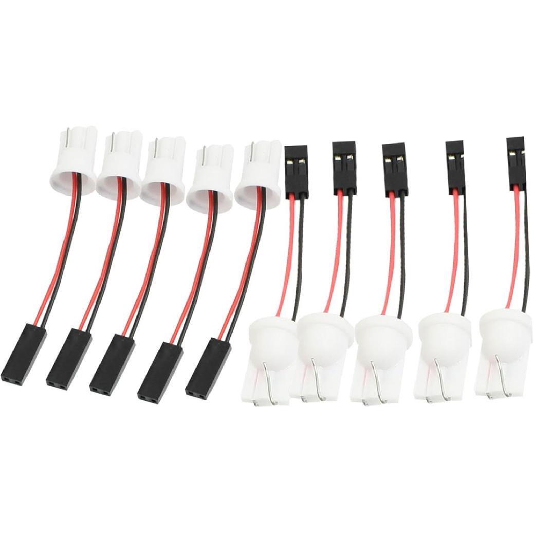 

DC 12V Truck Car Auto T10 W5W LED Bulb Light Wire Harness Adapter Durable Plastic Metal White (Set of 10)