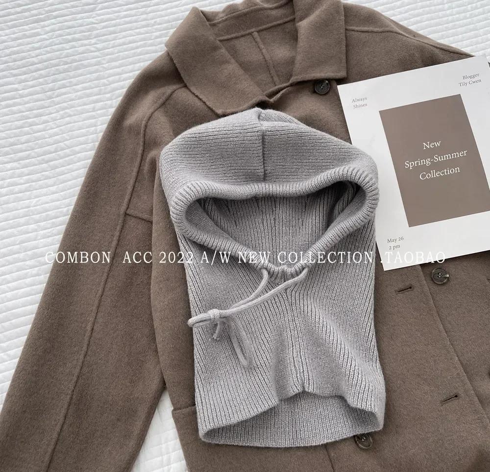 Gestrickte Kapuzenmützen Winter Sturmhaube Hüte Frauen Koreanischen Stil Outdoor Wärmer Kordelzug Hüte Einteiliges Neck Collar Beanie Cap